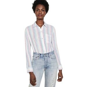 Rails Shirt Women XS‎ White Iris Stripe Cotton Ellis Button Up Blouse Preppy